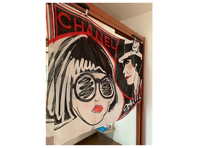 Chanel Coco Sarong schwarz weiß rot Baumwolle - Ansicht 7