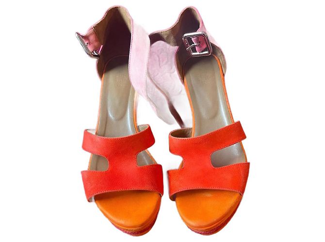 Hermès Espadrillas ilana in camoscio arancio solare Arancione - vista 3