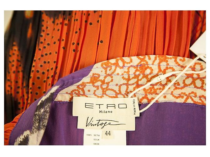 Etro Orange 100% Jupe mi-longue en soie plissée avec cordon de serrage au genou Taille 44 Multicolore - vue 3