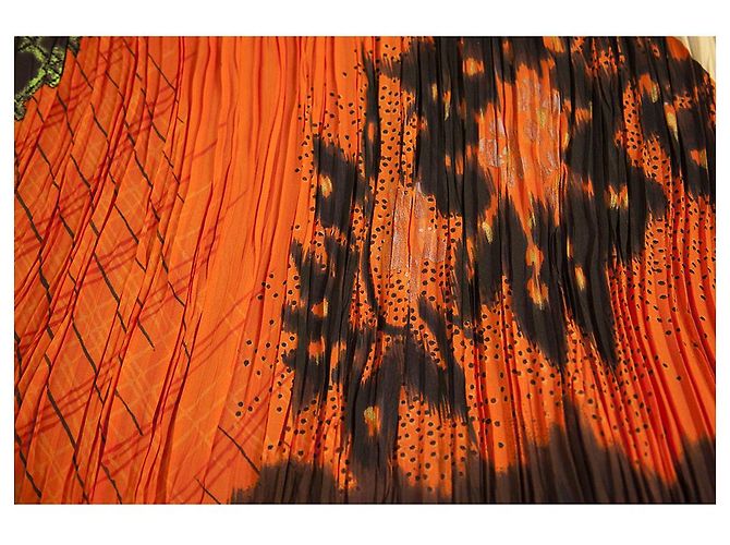 Etro Orange 100% Jupe mi-longue en soie plissée avec cordon de serrage au genou Taille 44 Multicolore - vue 6