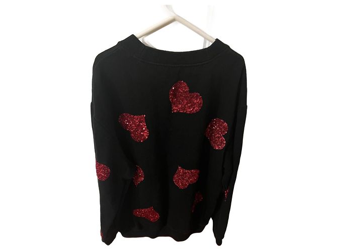 & Other Stories Schwarzer Baumwoll-Sweatshirt mit roten Paillettenherzen - Ansicht 2