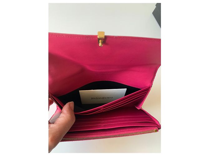 Saint Laurent Chyc Geldbörse aus fuchsia Leder Fuschia - Ansicht 13