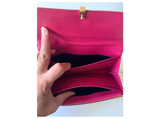 Saint Laurent Chyc Geldbörse aus fuchsia Leder Fuschia - Ansicht 14