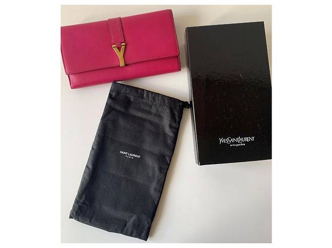 Saint Laurent Chyc Geldbörse aus fuchsia Leder Fuschia - Ansicht 4