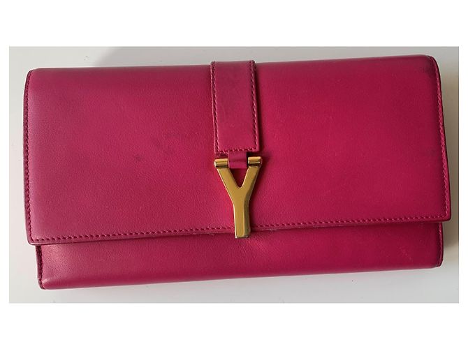 Saint Laurent Chyc Geldbörse aus fuchsia Leder Fuschia - Ansicht 5
