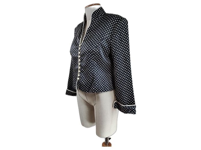 Vintage JS Collections Polka Dot Seidenblazer Schwarz Weiß - Ansicht 2