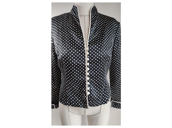 Vintage JS Collections Polka Dot Seidenblazer Schwarz Weiß - Ansicht 3