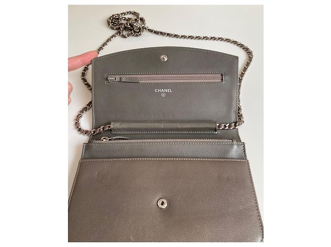 Chanel Caviar Sevruga Portafoglio con catena Grigio - vista 10
