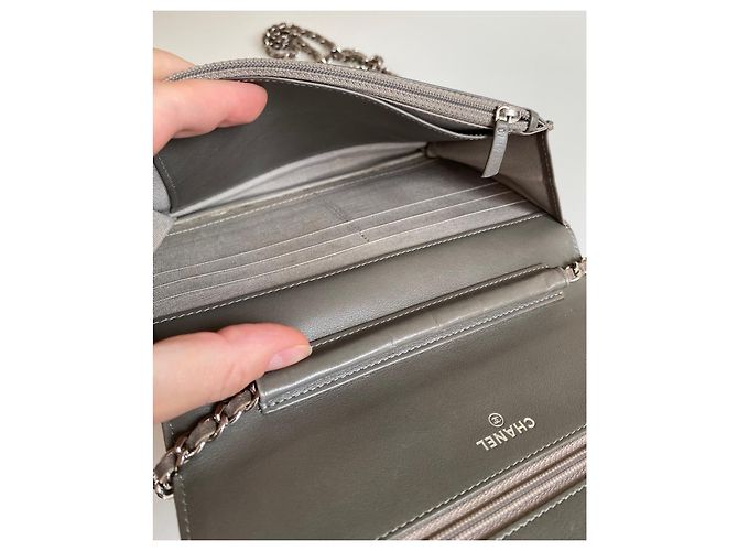 Chanel Caviar Sevruga Portafoglio con catena Grigio - vista 12
