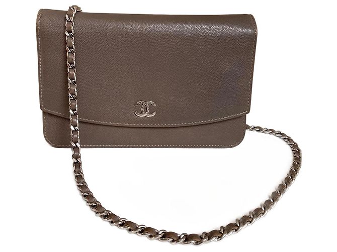 Chanel Caviar Sevruga Portafoglio con catena Grigio - vista 3