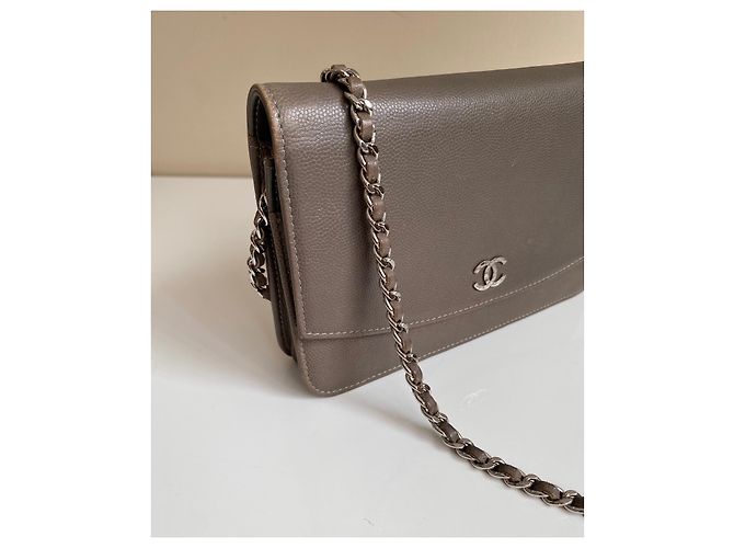 Chanel Caviar Sevruga Portafoglio con catena Grigio - vista 8