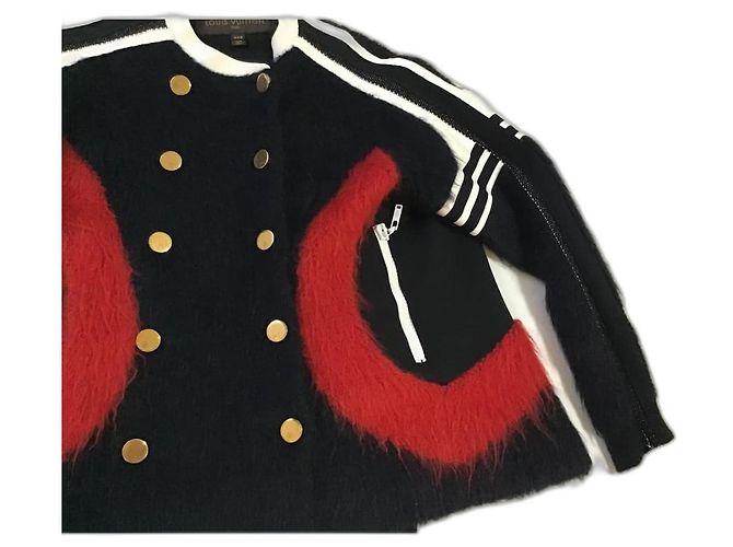 ***Louis Vuitton Wolljackenmantel Schwarz Weiß Rot Gold hardware - Ansicht 2