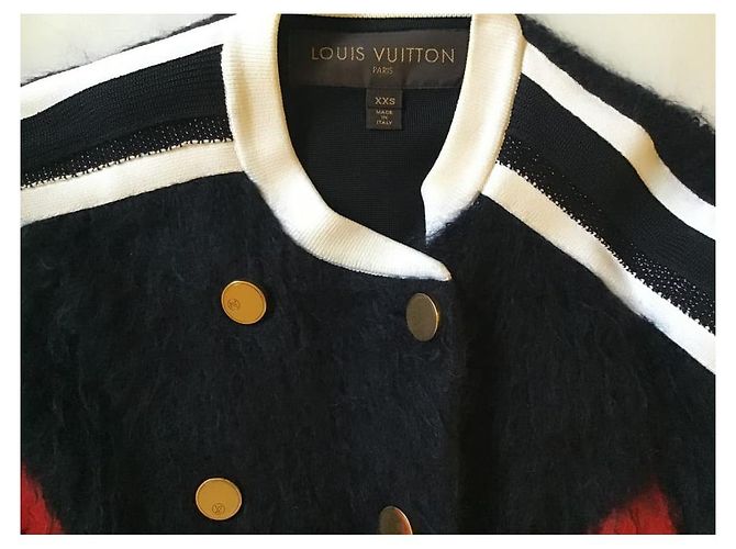 ***Louis Vuitton Wolljackenmantel Schwarz Weiß Rot Gold hardware - Ansicht 4