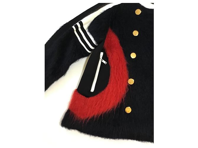 ***Louis Vuitton Wolljackenmantel Schwarz Weiß Rot Gold hardware - Ansicht 5