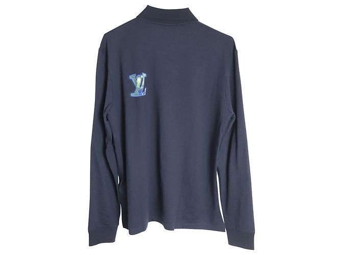 Polo a maniche lunghe con logo Louis Vuitton in cotone blu scuro Blu navy - vista 2