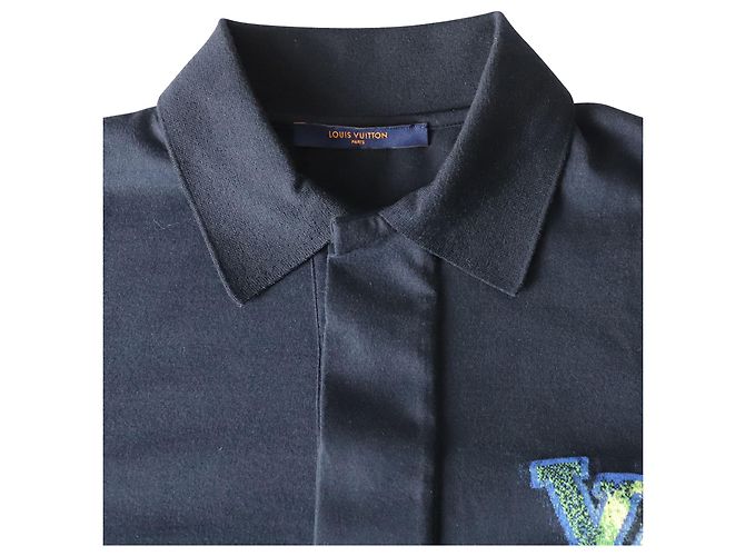 Polo a maniche lunghe con logo Louis Vuitton in cotone blu scuro Blu navy - vista 3