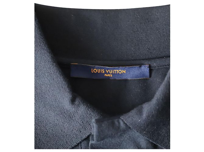Polo a maniche lunghe con logo Louis Vuitton in cotone blu scuro Blu navy - vista 4