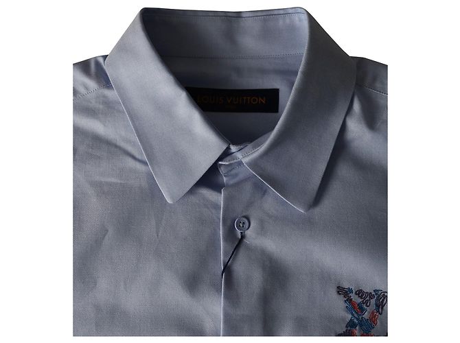Louis Vuitton-Hemd mit besticktem Logo aus hellblauer Baumwolle - Ansicht 3