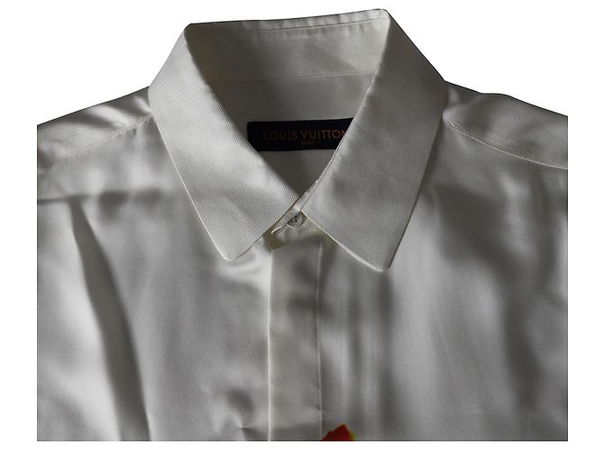 Camicia elegante a fiori dipinti Louis Vuitton in seta bianca Bianco - vista 3