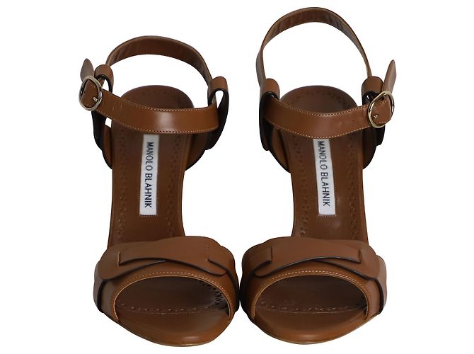 Manolo Blahnik Hydra Sandalen aus braunem Leder - Ansicht 2