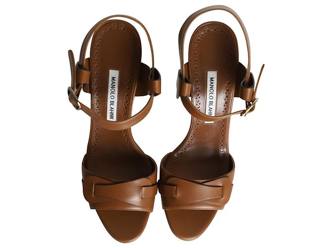 Manolo Blahnik Hydra Sandalen aus braunem Leder - Ansicht 7