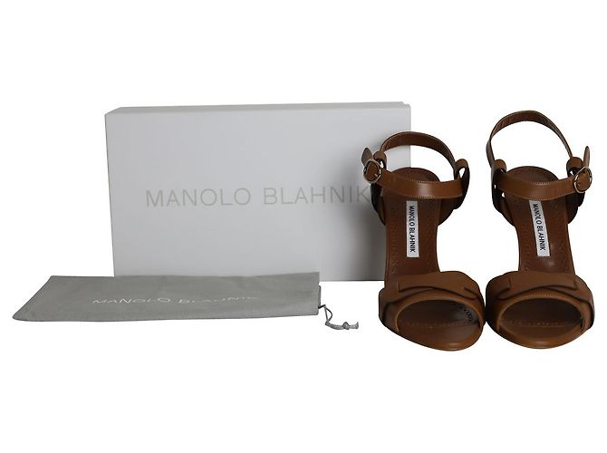 Manolo Blahnik Hydra Sandalen aus braunem Leder - Ansicht 9