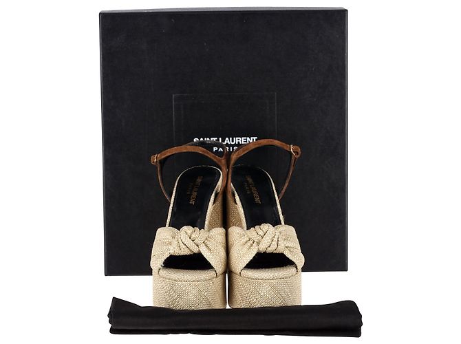 Sandales à plateforme Saint Laurent Bianca en raphia beige - vue 2