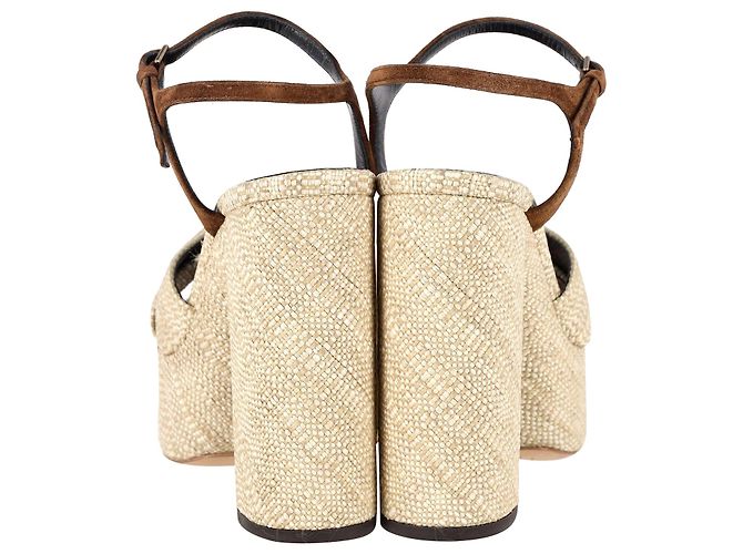 Sandales à plateforme Saint Laurent Bianca en raphia beige - vue 5