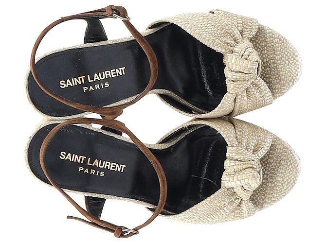 Sandales à plateforme Saint Laurent Bianca en raphia beige - vue 6