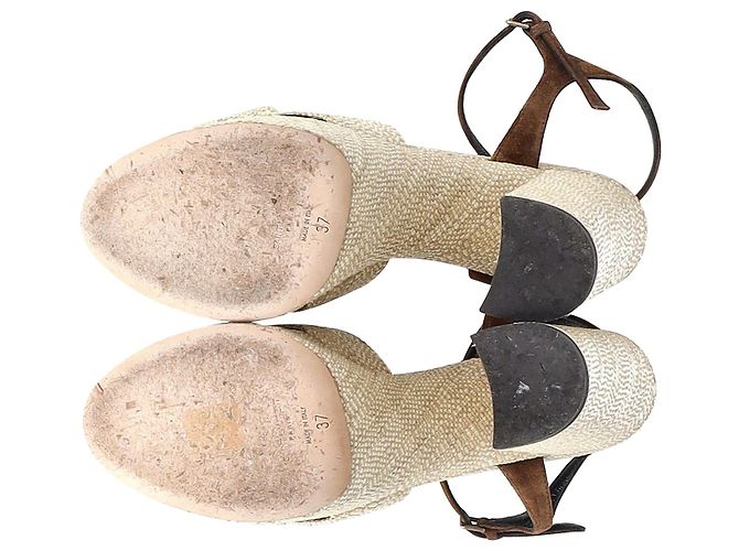 Sandales à plateforme Saint Laurent Bianca en raphia beige - vue 7