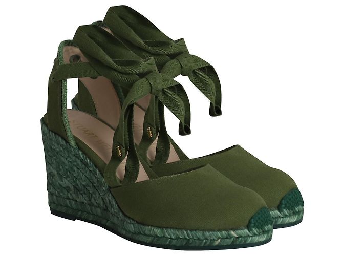Stuart Weitzman Marguerita Espadrille Wedge Sandals in Green Canvas - view 3