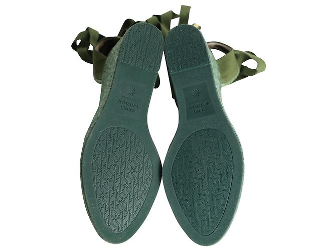 Stuart Weitzman Marguerita Espadrille Wedge Sandals in Green Canvas - view 5