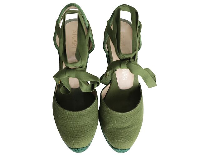 Stuart Weitzman Marguerita Espadrille Wedge Sandals in Green Canvas - view 6