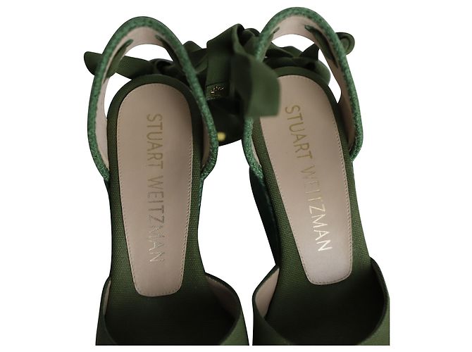 Stuart Weitzman Marguerita Espadrille Wedge Sandals in Green Canvas - view 7