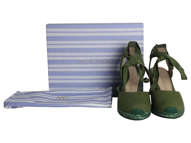 Stuart Weitzman Marguerita Espadrille Wedge Sandals in Green Canvas - view 9