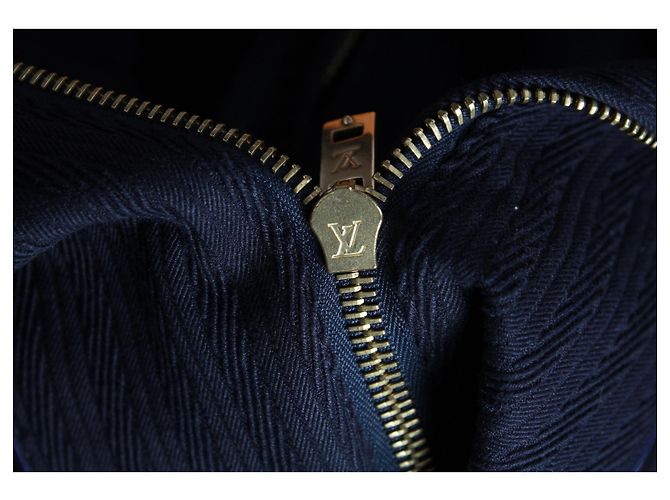 Giacca a righe con zip frontale ricamata con logo Louis Vuitton in cotone blu navy - vista 5