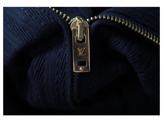 Giacca a righe con zip frontale ricamata con logo Louis Vuitton in cotone blu navy - vista 6