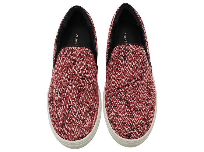 Céline Sneakers Celine Slip-On en Tweed de Coton Rouge - vue 2