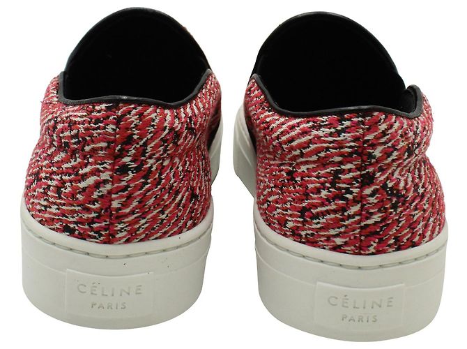 Céline Sneakers Celine Slip-On en Tweed de Coton Rouge - vue 5