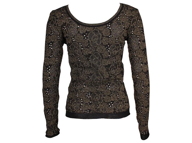 Chanel Camellia Metallic Strick-Blumenpullover aus schwarzer Wolle - Ansicht 3