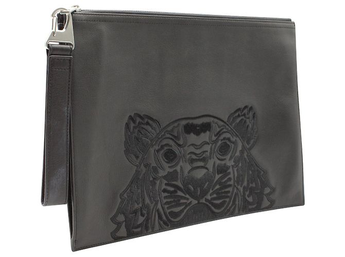 Kenzo Upperr bestickte Clutch aus schwarzem Leder - Ansicht 2