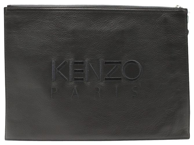 Kenzo Upperr bestickte Clutch aus schwarzem Leder - Ansicht 3