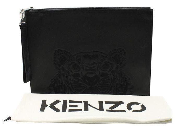 Kenzo Upperr bestickte Clutch aus schwarzem Leder - Ansicht 9