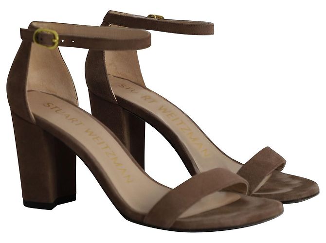 Sandali minimalisti con tacco alto Stuart Weitzman in camoscio marrone - vista 3