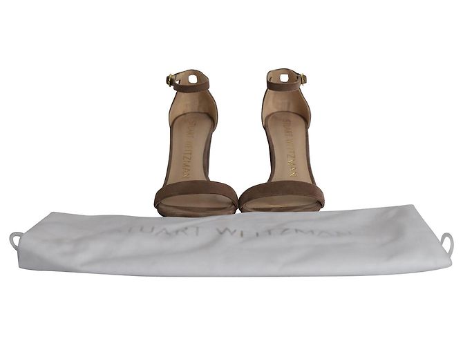 Sandali minimalisti con tacco alto Stuart Weitzman in camoscio marrone - vista 8