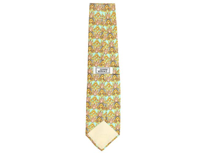 Cravatta stampata Gianni Versace in seta verde acqua - vista 3