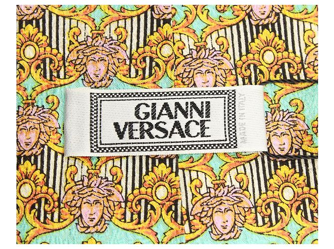 Cravatta stampata Gianni Versace in seta verde acqua - vista 4