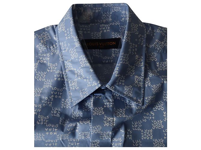 Polo a maniche corte con stampa logo Louis Vuitton Damier in cotone blu - vista 3