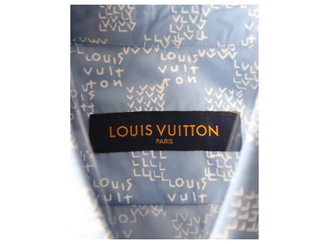 Polo a maniche corte con stampa logo Louis Vuitton Damier in cotone blu - vista 4