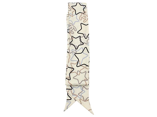 Fascia sottile stampata stella Chanel in seta ecrù Bianco Crudo - vista 2